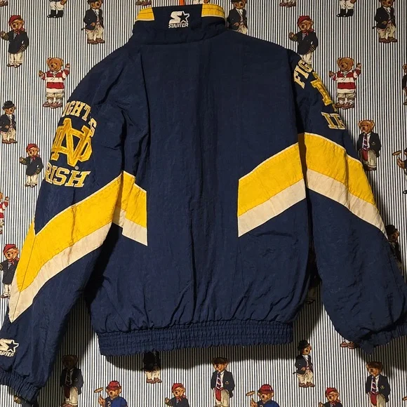 Vintage 90s Starter Notre Dame Fighting Irish College Jacket Blue Yellow Medium - Picture 2 of 16